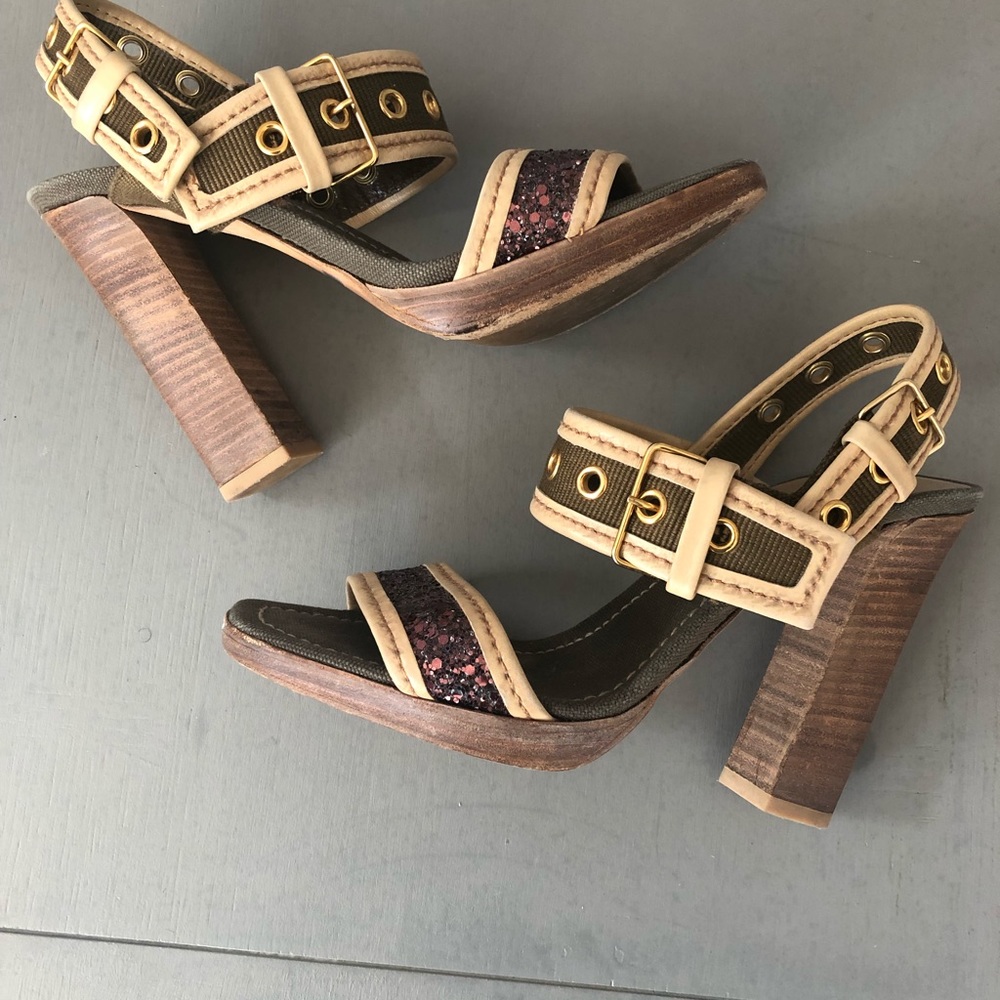 Miu Miu By Prada Sequin & Grommet Slingback Heels